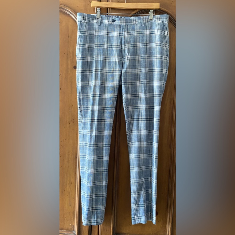 Paisley & Gray Plaid Dress Pants Mens 36 x 32  Slim Fit Blue Window Pane